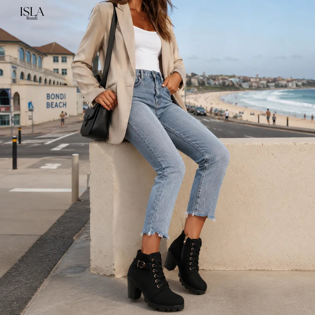 KATNI™ - Chic Lace-Up Metal Buckle Chunky Ankle Boots