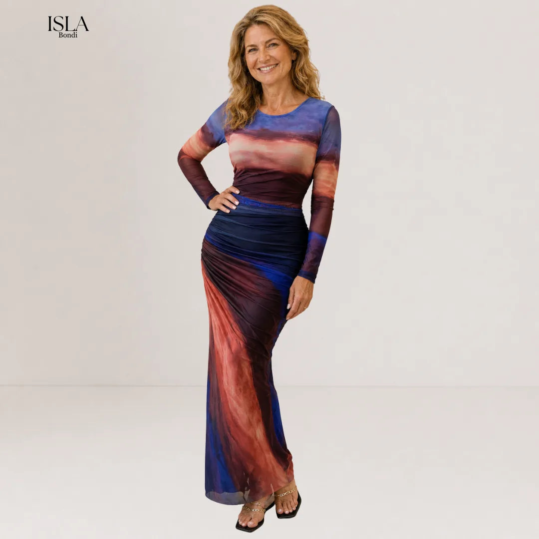 TORINA™ - Comfy Printed Long Sleeve Round Neck Bodycon Maxi Dress
