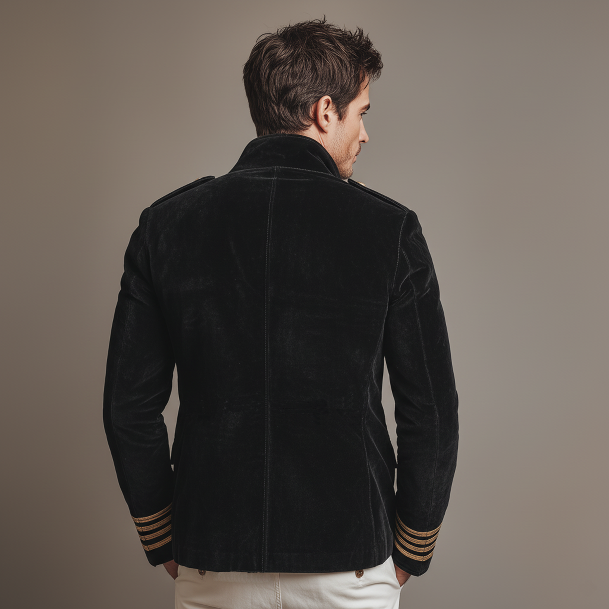 Men's Classic Retro Lapel Double-breasted Epaulette Faux Velvet Jacket