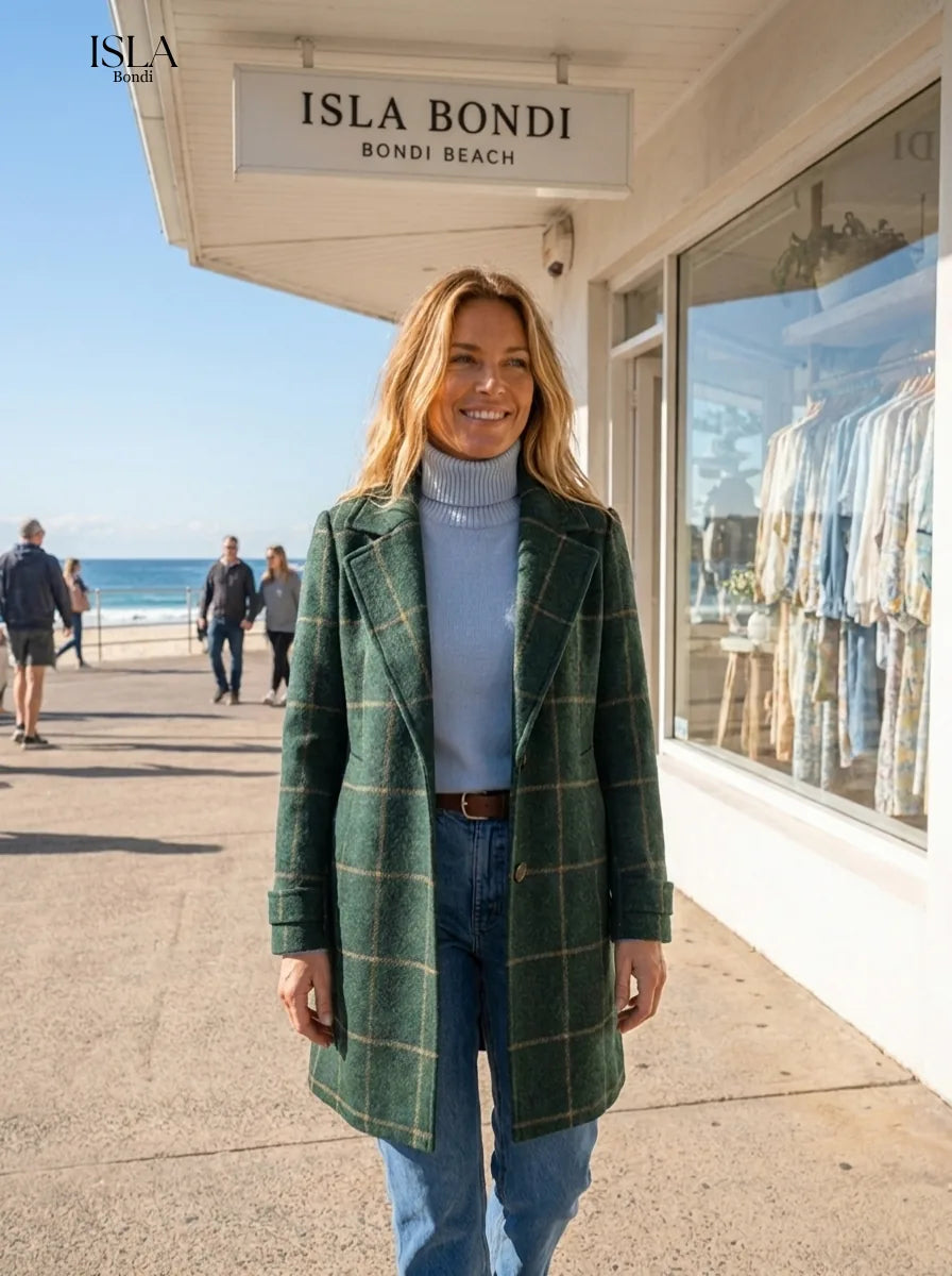 Elegant Long Tweed Plaid Coat