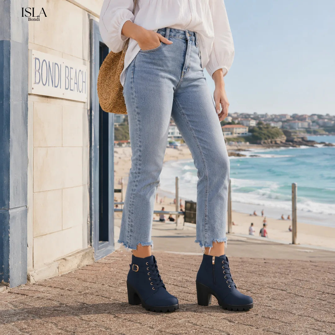 KATNI™ - Chic Lace-Up Metal Buckle Chunky Ankle Boots