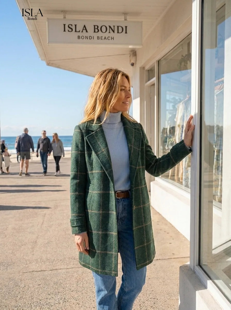 Elegant Long Tweed Plaid Coat