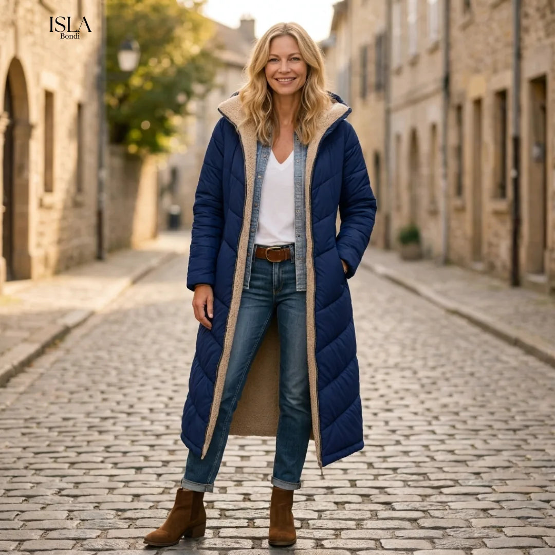 Women's Puffer Jacket Long with Hooded Collar & Lined | Zip Up