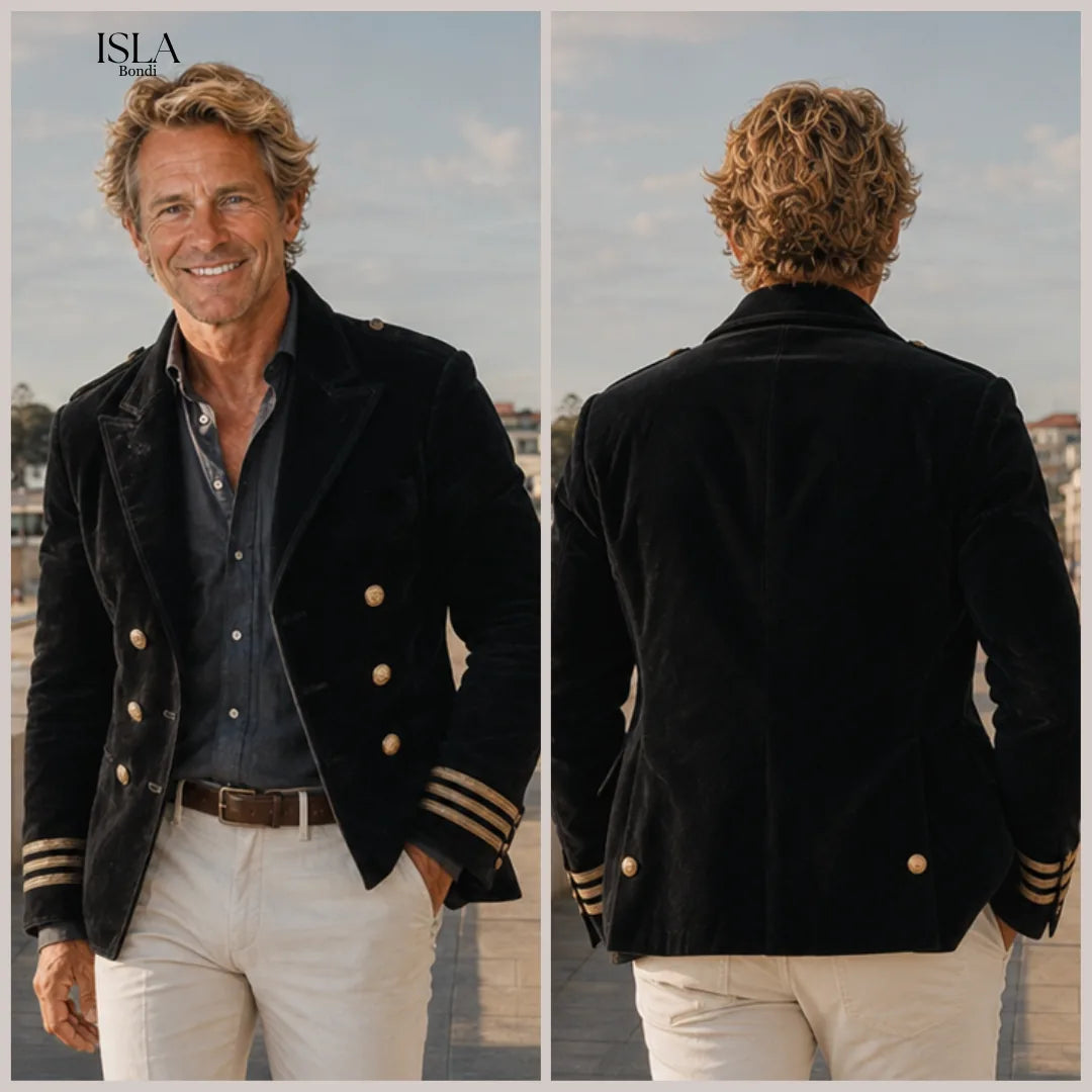 Men's Classic Retro Lapel Double-breasted Epaulette Faux Velvet Jacket