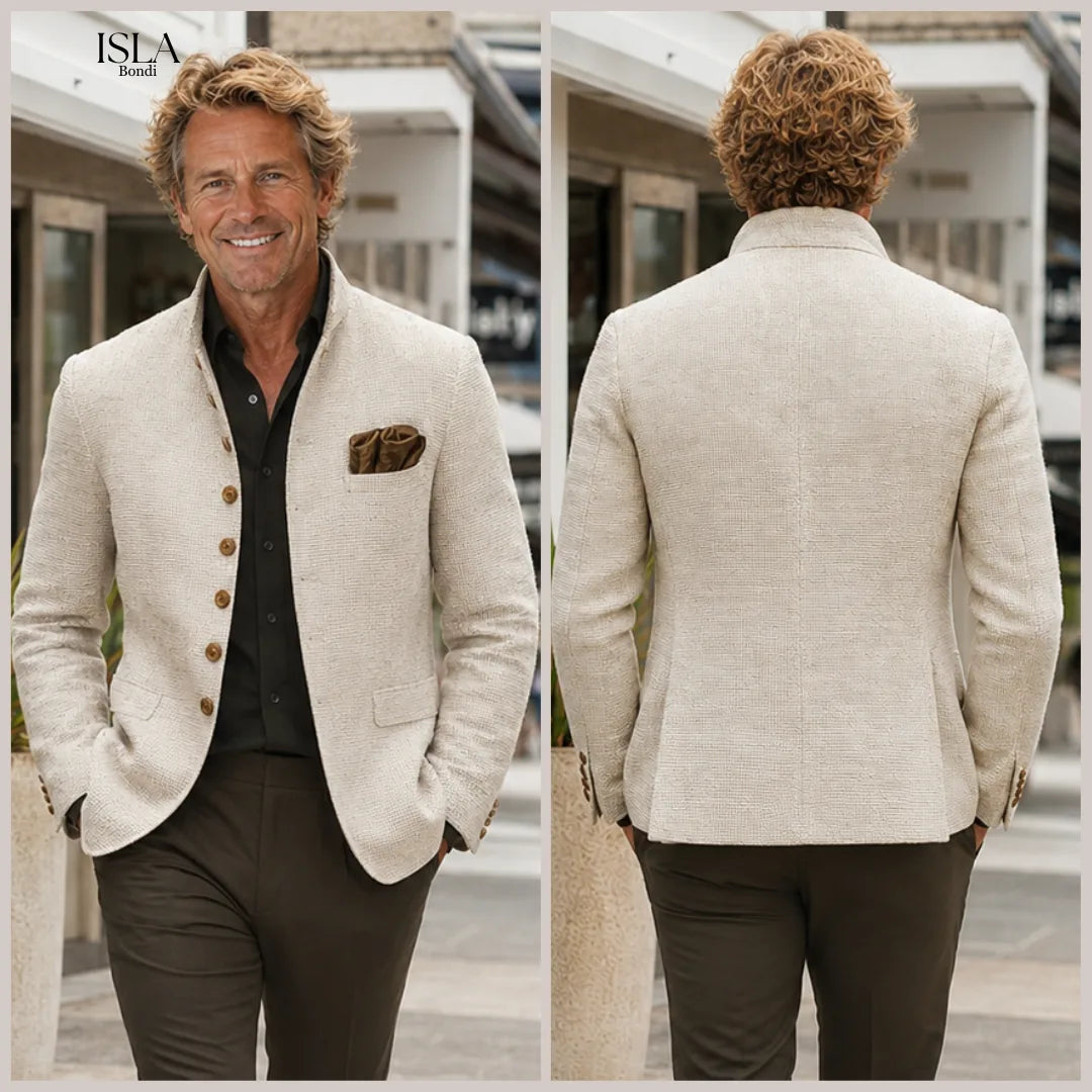 Men's Solid Tweed Stand Collar Single Breasted Casual Jacket