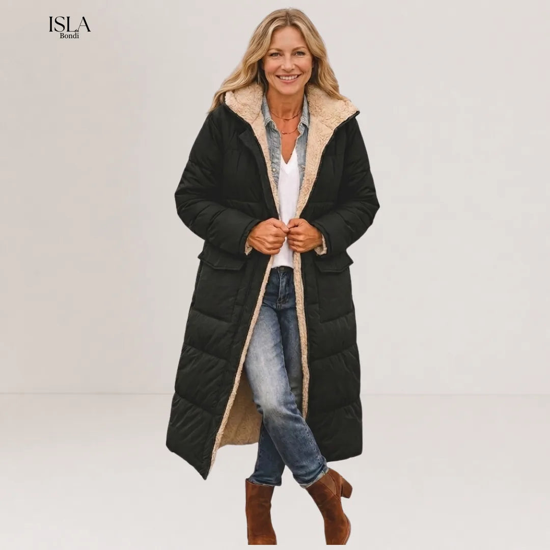 Women's Puffer Jacket Long with Hooded Collar & Lined | Zip Up