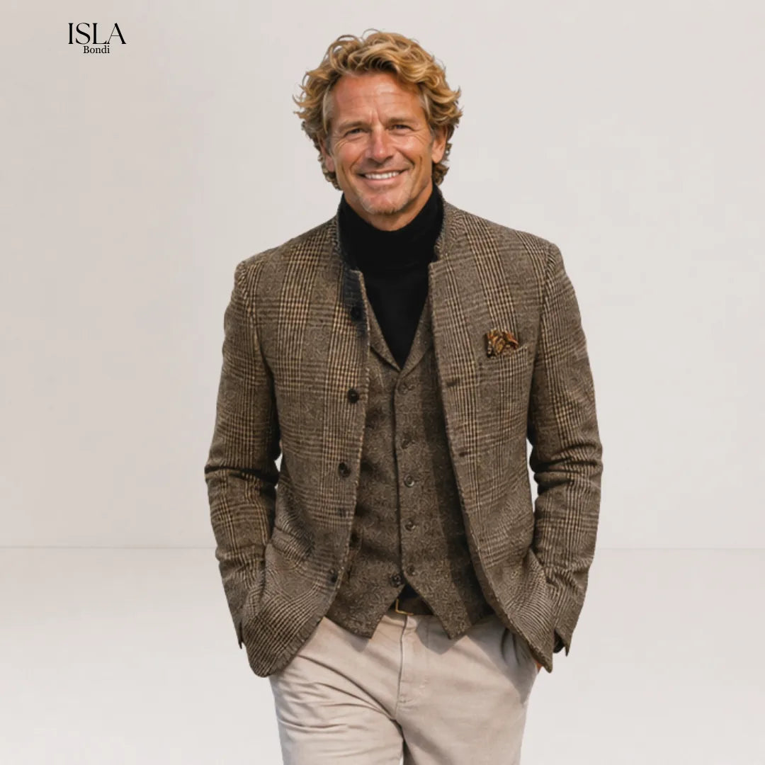 Men's Retro Casual Tweed Plaid Stand Collar Jacket