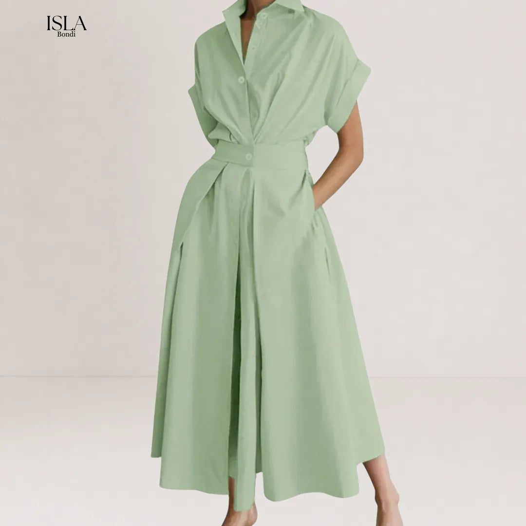 RIELLE™ – Preppy High-Waist Shirt Dress