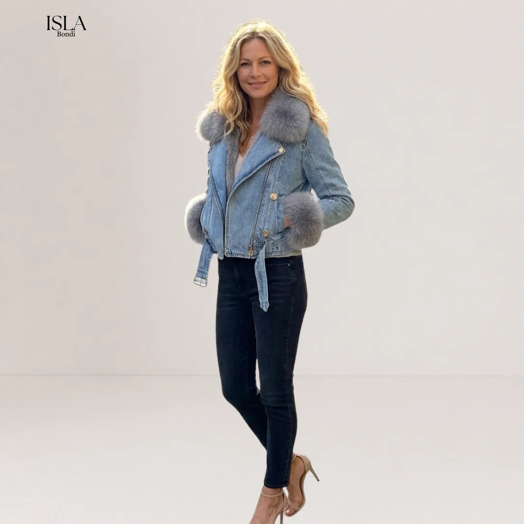 Margaux Luxe Lined Fox Fur Denim Coat