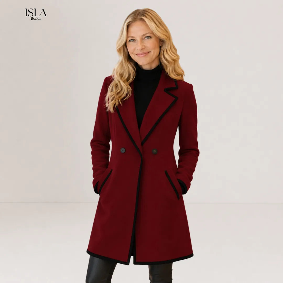 Chic Double-Breasted White Coat with Black Trim