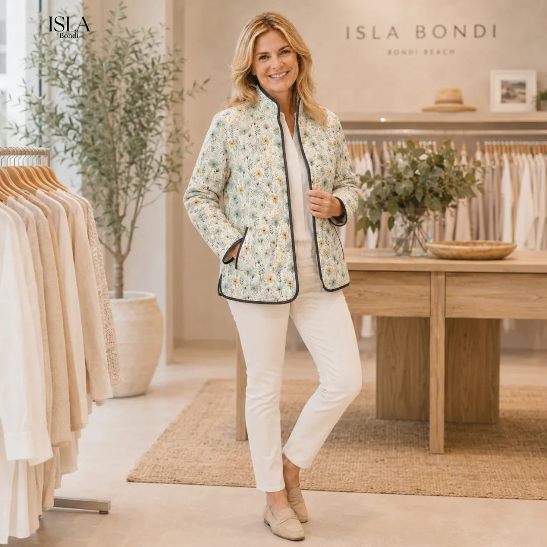 HATTIE™ | Enchanting Floral Print Quilted Jacket