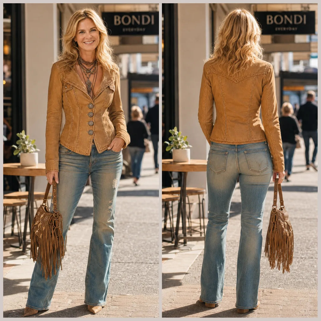 Slim-fit Vintage-style Washed Khaki Denim Jacket