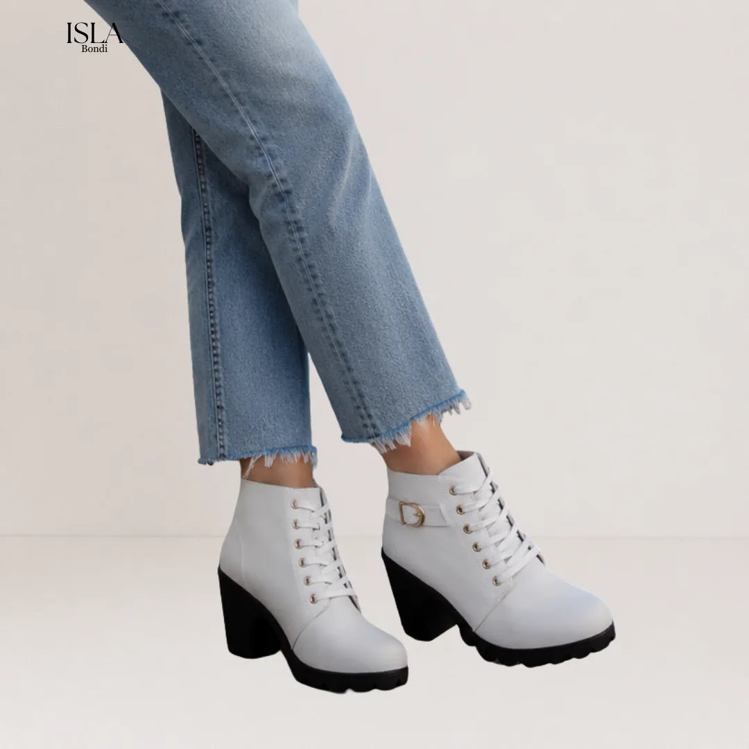 KATNI™ - Chic Lace-Up Metal Buckle Chunky Ankle Boots