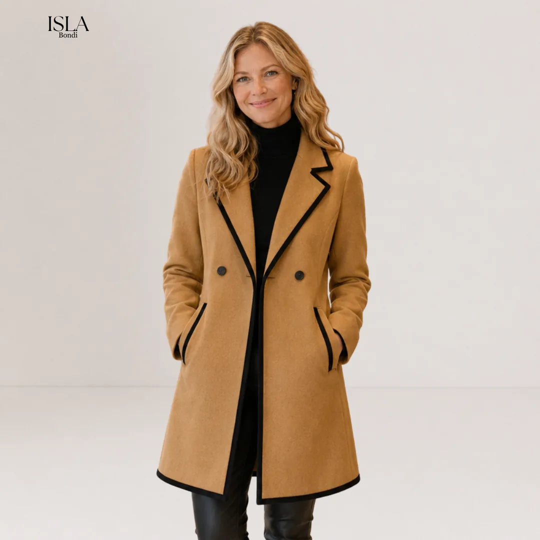 Chic Double-Breasted White Coat with Black Trim