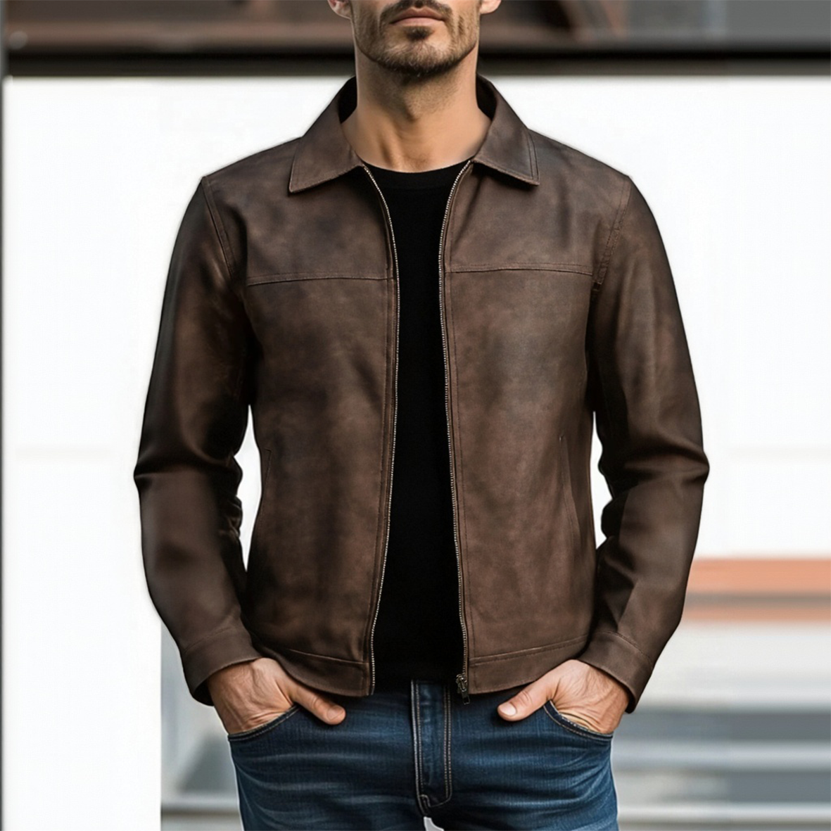 Men's Classic Fashion Zipper PU Leather Jacket