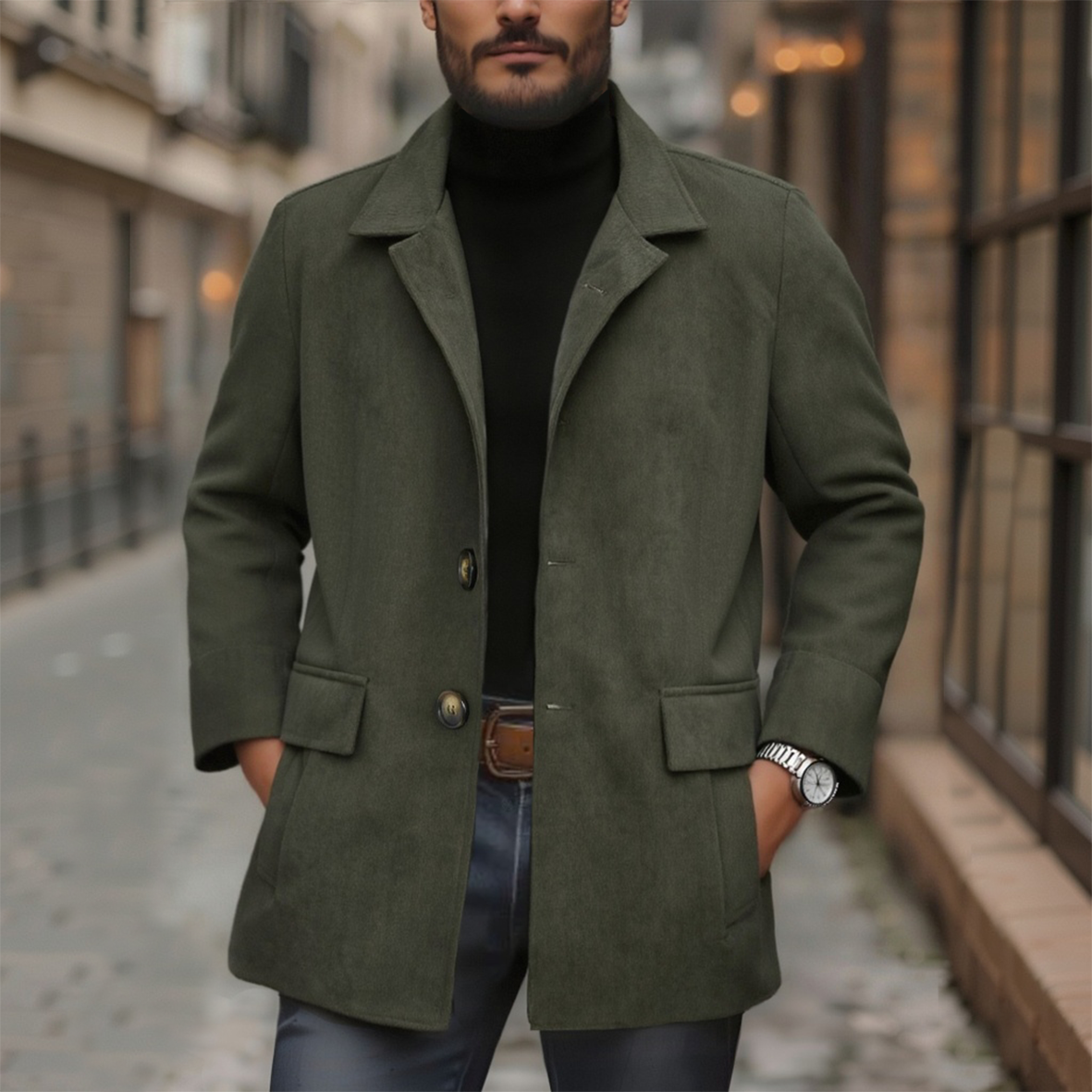Men's Vintage Corduroy Stand Collar Single Breasted Slim Short Coat