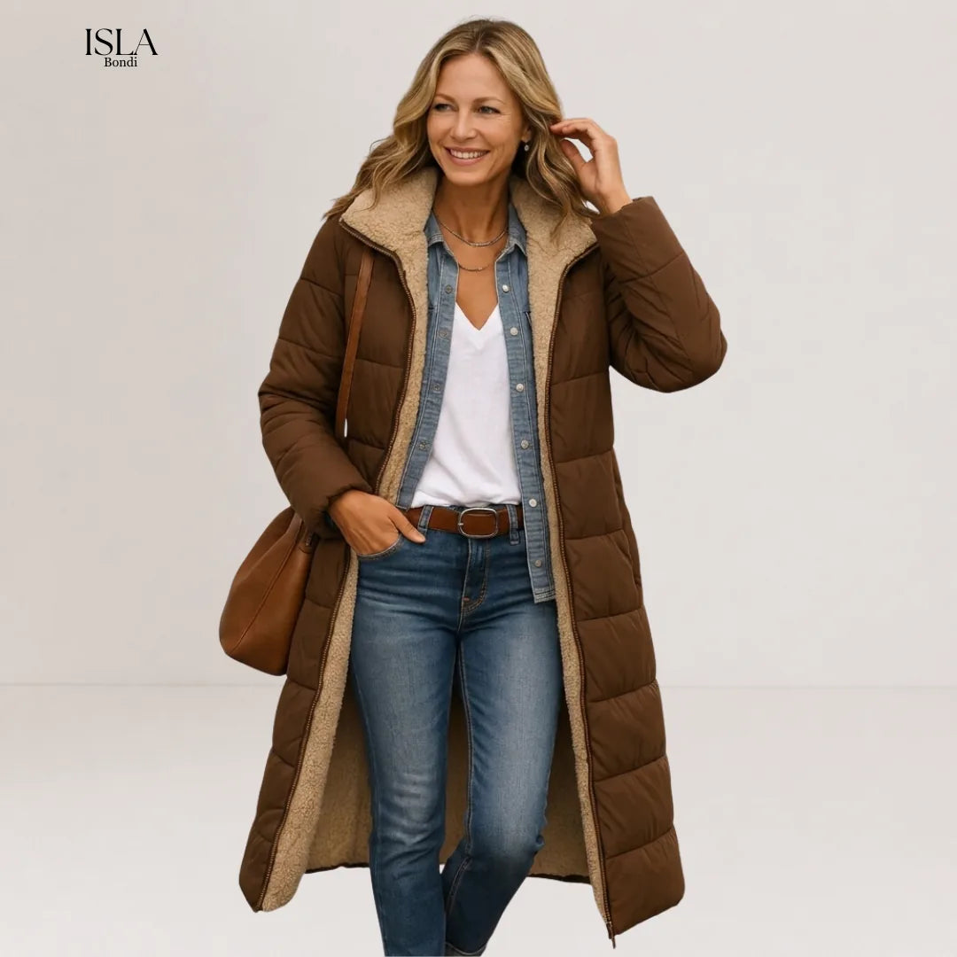 Women's Puffer Jacket Long with Hooded Collar & Lined | Zip Up