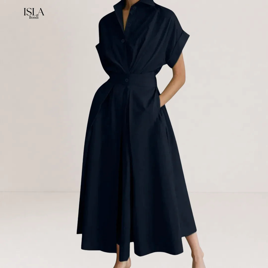 RIELLE™ – Preppy High-Waist Shirt Dress