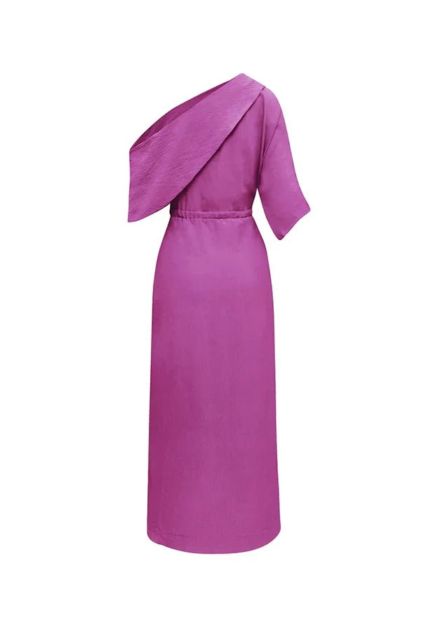 Satin Irregular Lapel Neckline Design Ruched Maxi Dress
