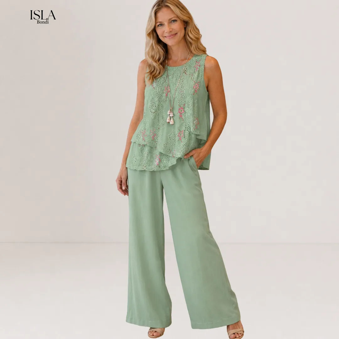 Ovelynra | Sleeveless Top And Wide-Leg Pants Set