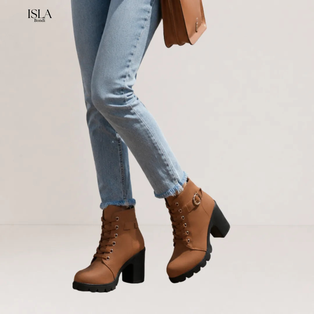 KATNI™ - Chic Lace-Up Metal Buckle Chunky Ankle Boots
