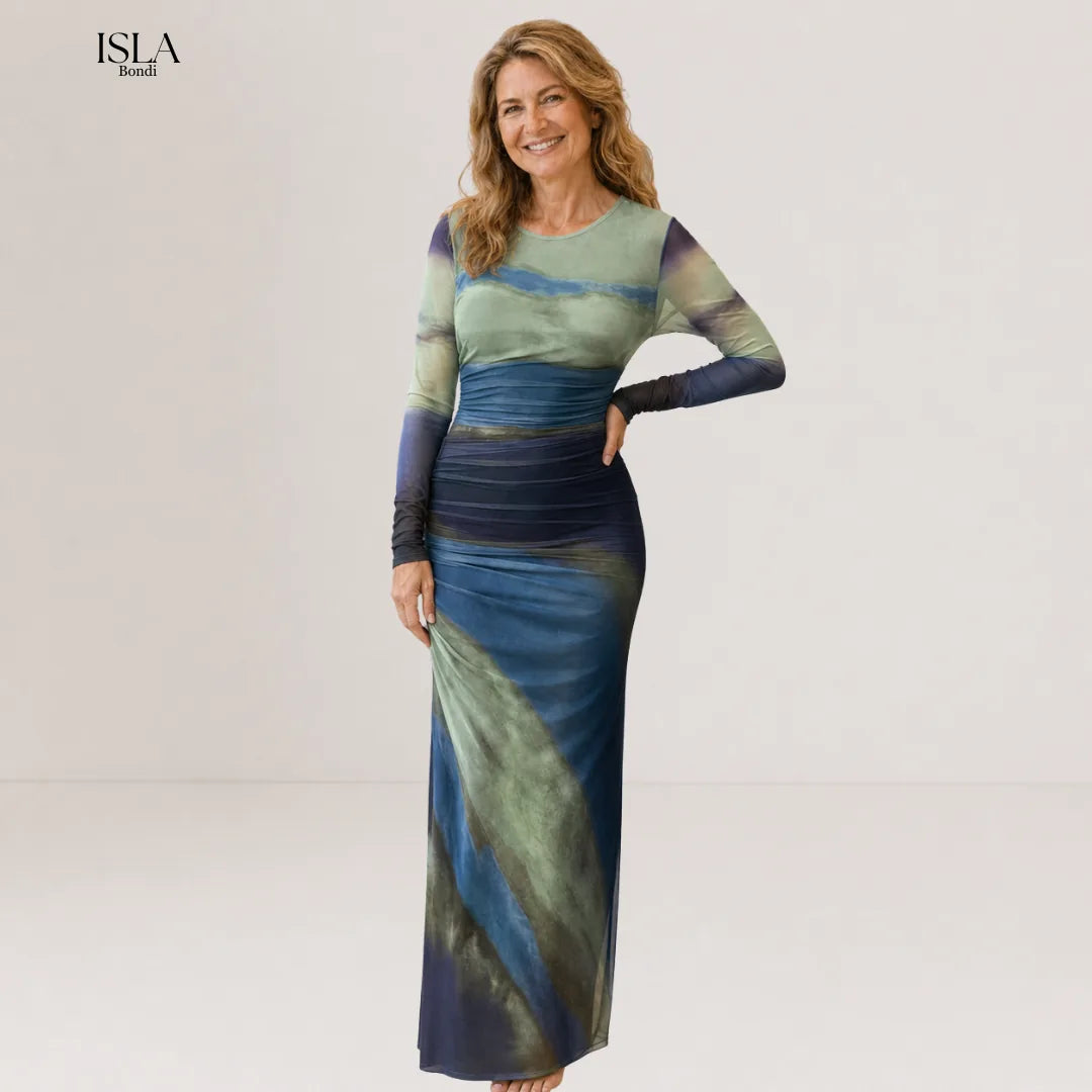 TORINA™ - Comfy Printed Long Sleeve Round Neck Bodycon Maxi Dress