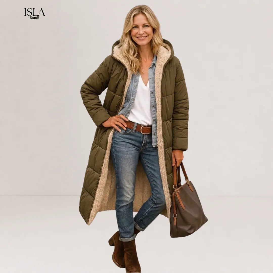 Women's Puffer Jacket Long with Hooded Collar & Lined | Zip Up
