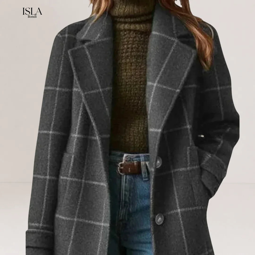 Elegant Long Tweed Plaid Coat