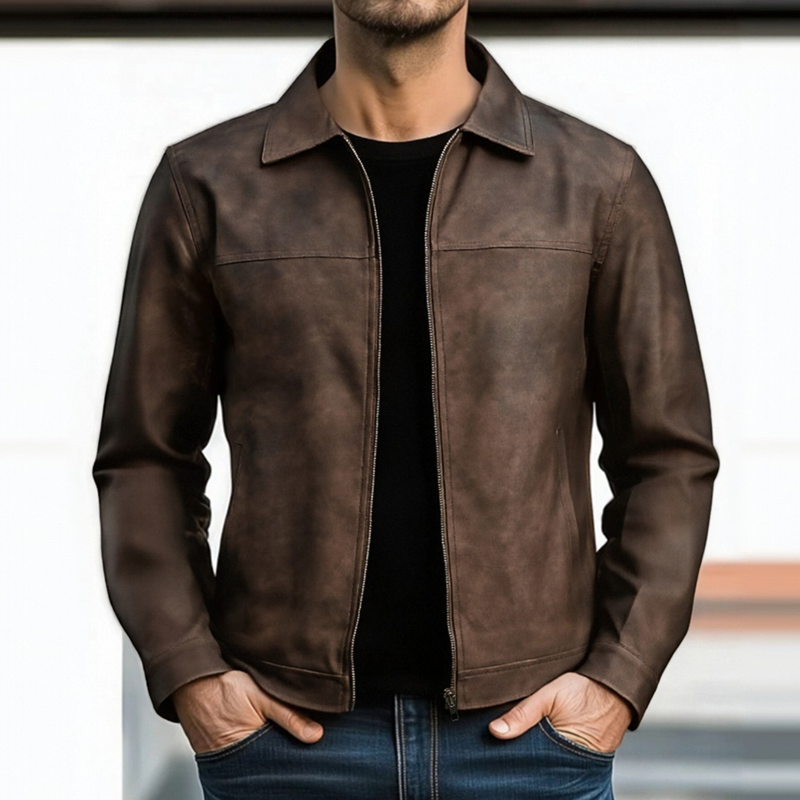 Men's Classic Fashion Zipper PU Leather Jacket