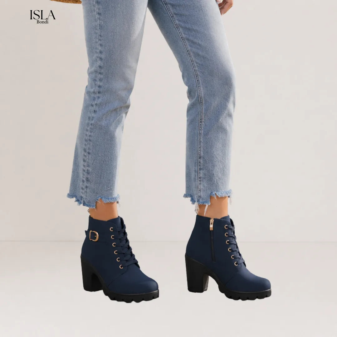 KATNI™ - Chic Lace-Up Metal Buckle Chunky Ankle Boots