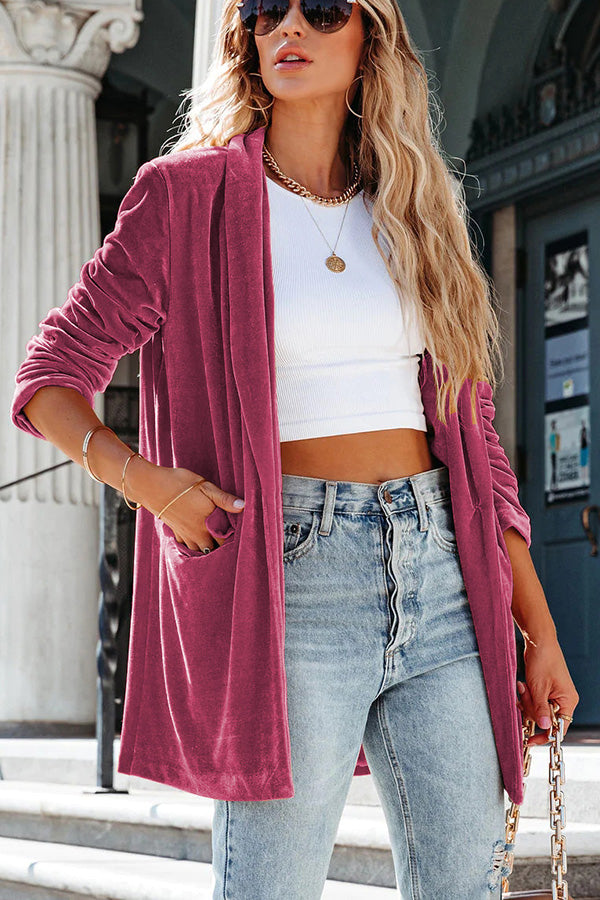 Crush Pocketed Velvet Blazer