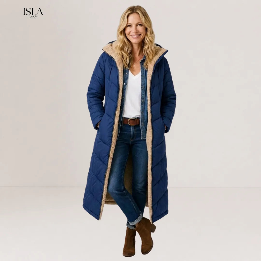 Women's Puffer Jacket Long with Hooded Collar & Lined | Zip Up