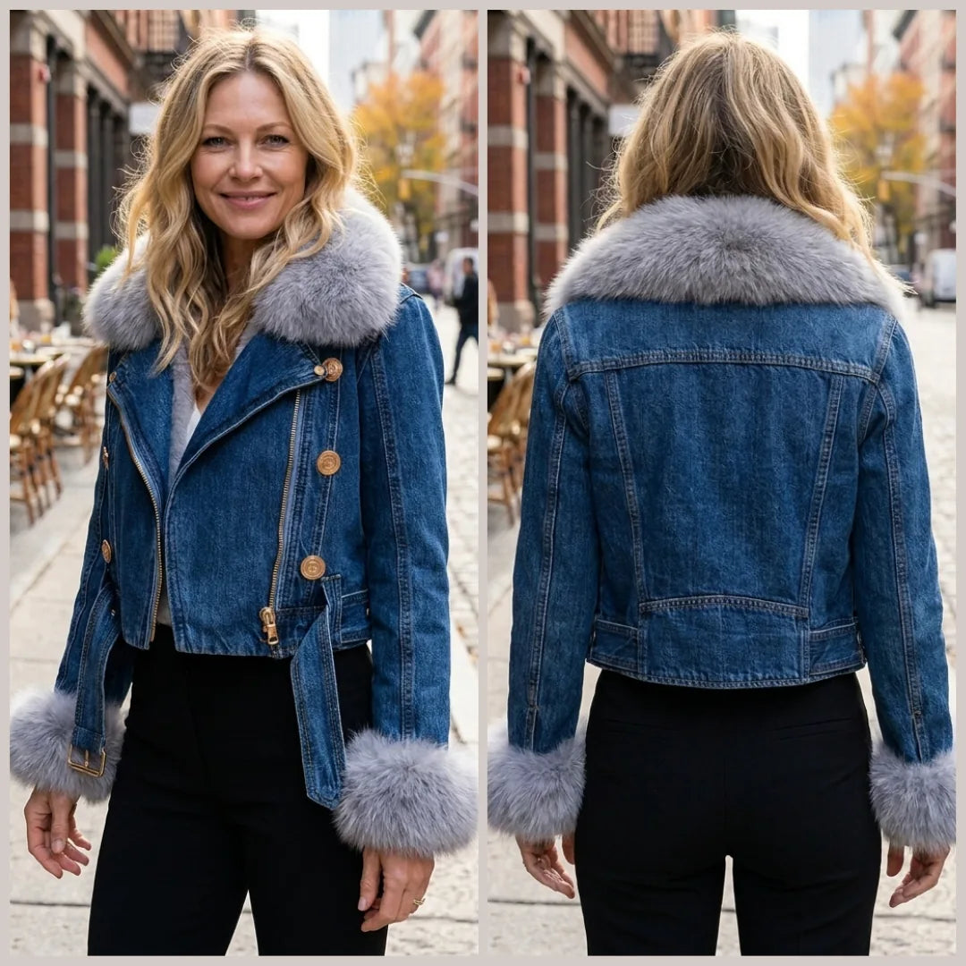 Margaux Luxe Lined Fox Fur Denim Coat