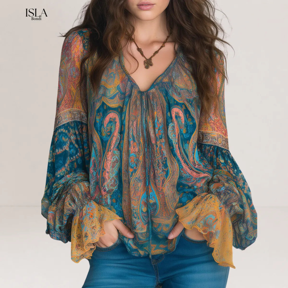 Selah™ Boho Paisley Chiffon Blouse