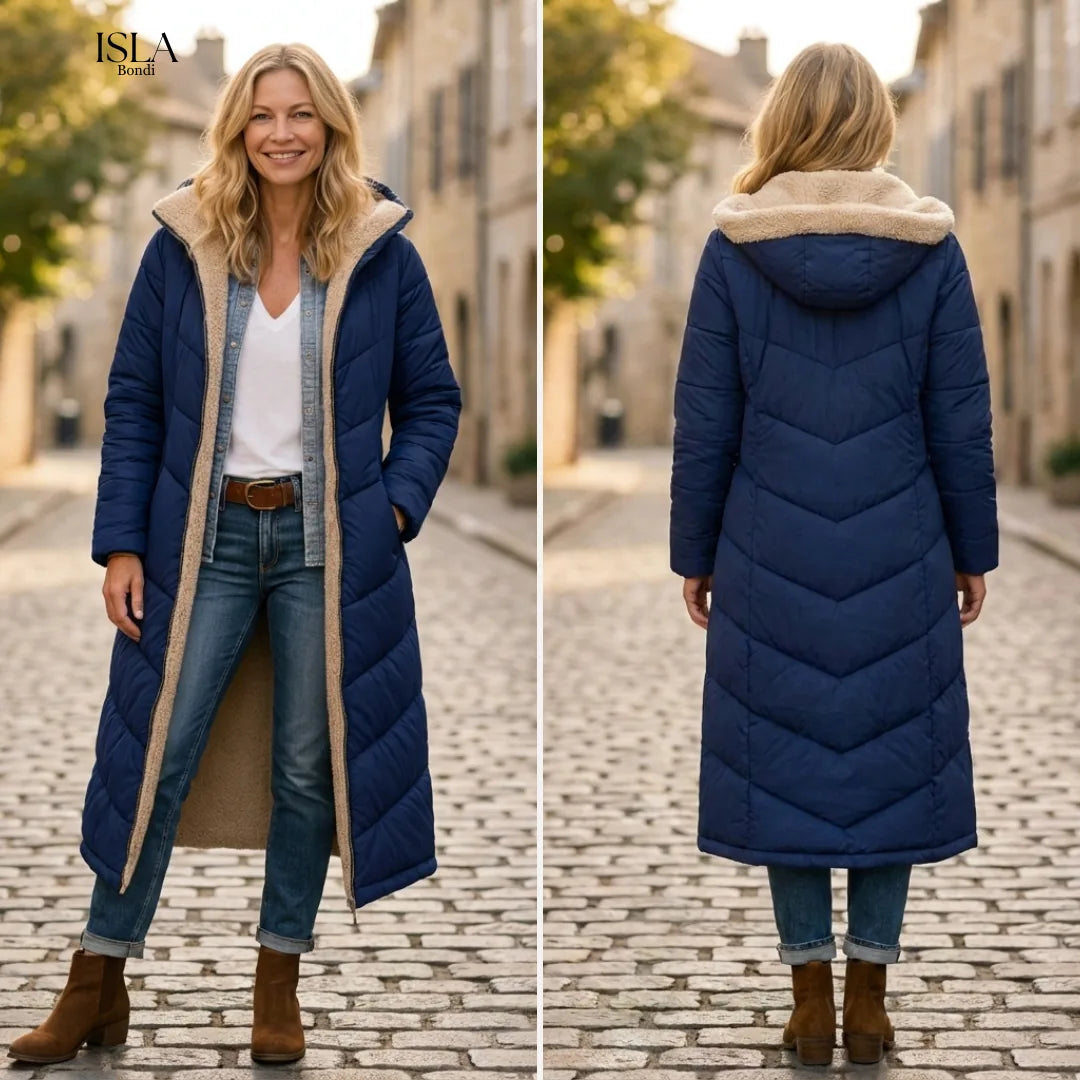 Women's Puffer Jacket Long with Hooded Collar & Lined | Zip Up