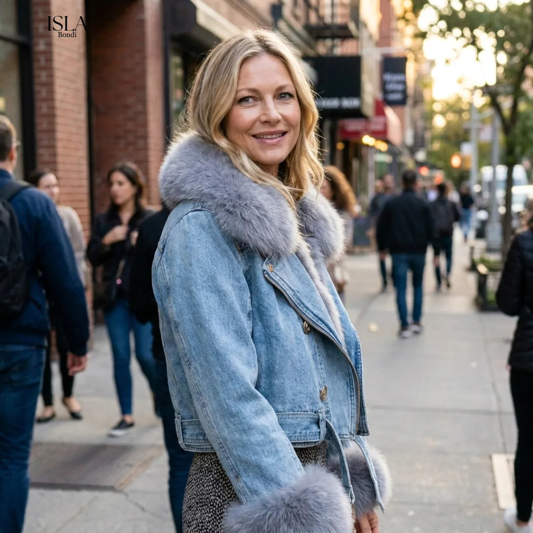 Margaux Luxe Lined Fox Fur Denim Coat