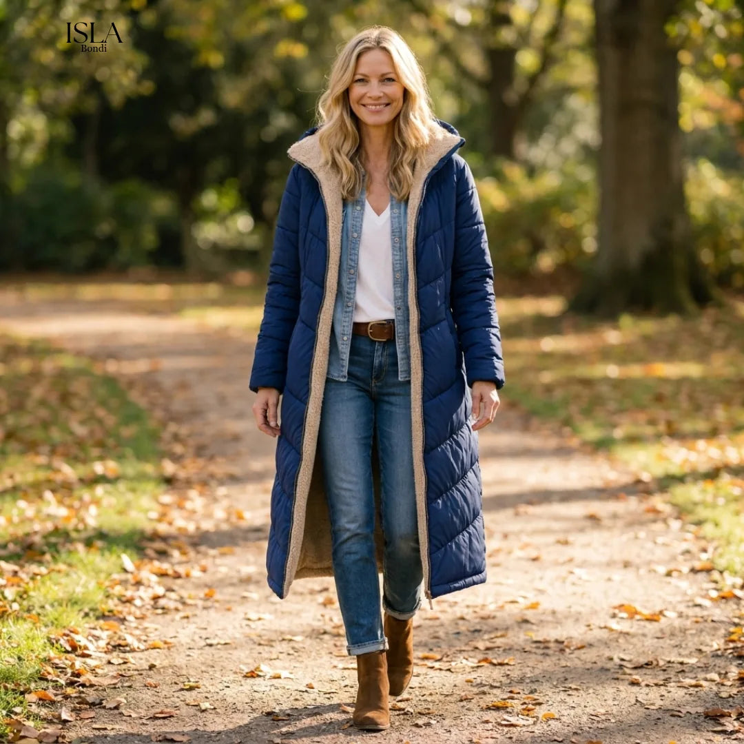 Women's Puffer Jacket Long with Hooded Collar & Lined | Zip Up