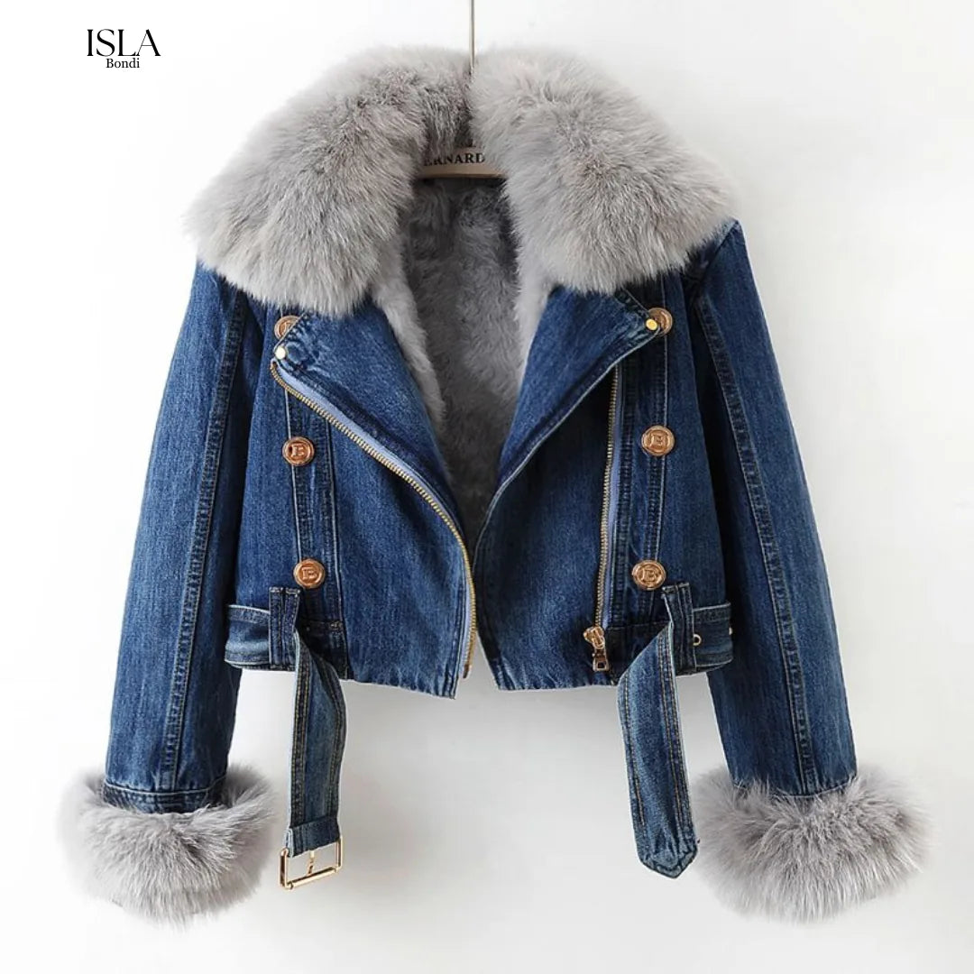 Margaux Luxe Lined Fox Fur Denim Coat