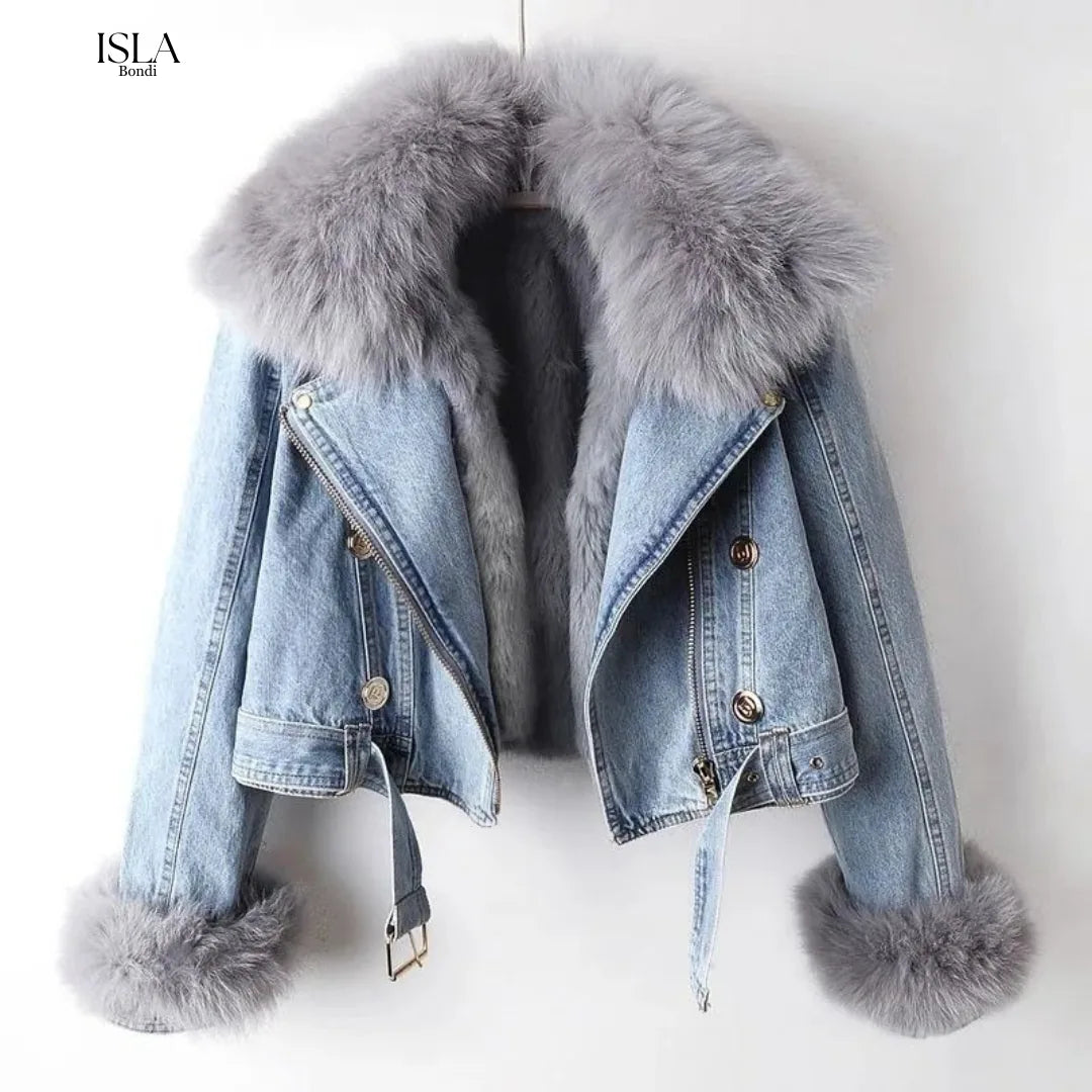Margaux Luxe Lined Fox Fur Denim Coat