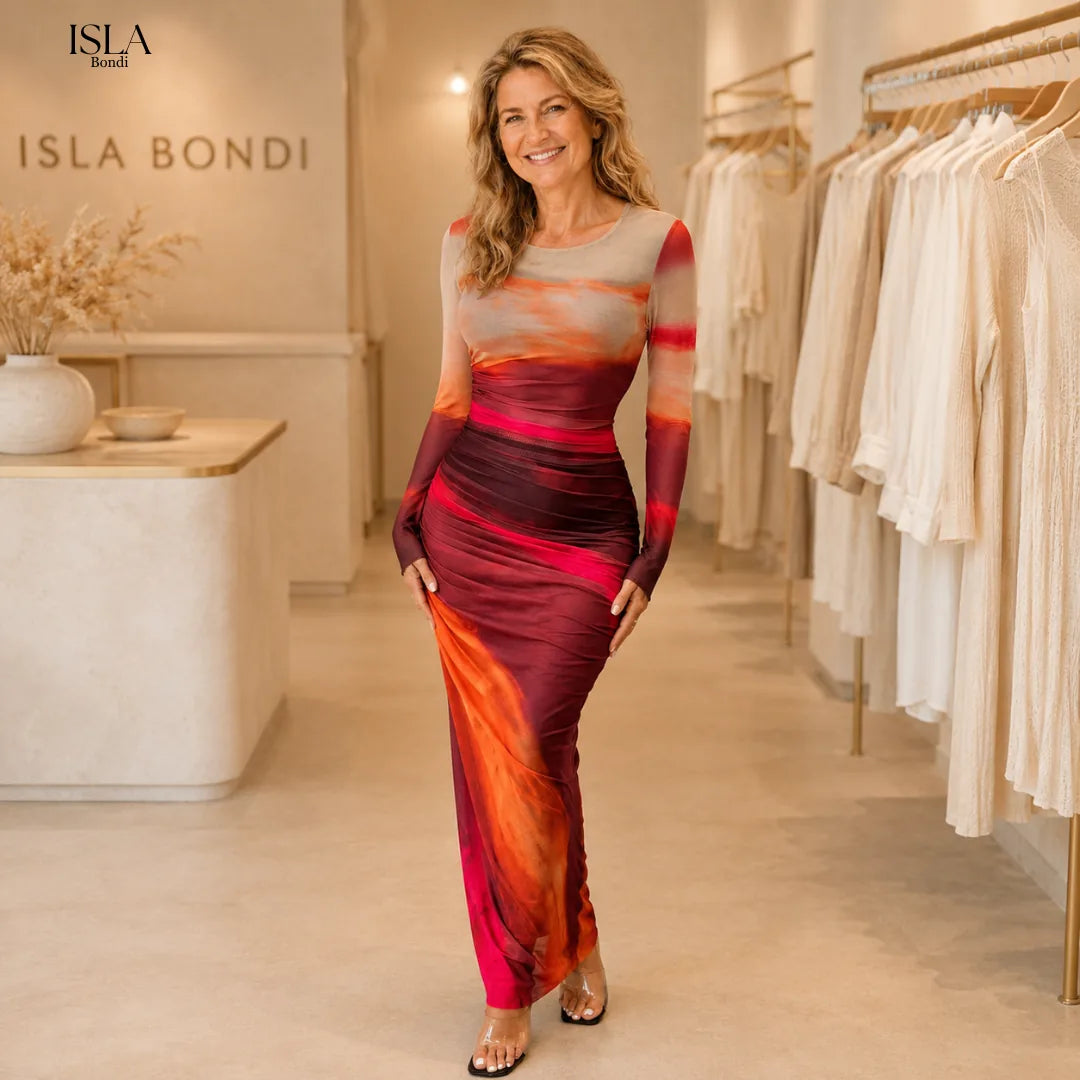 TORINA™ - Comfy Printed Long Sleeve Round Neck Bodycon Maxi Dress