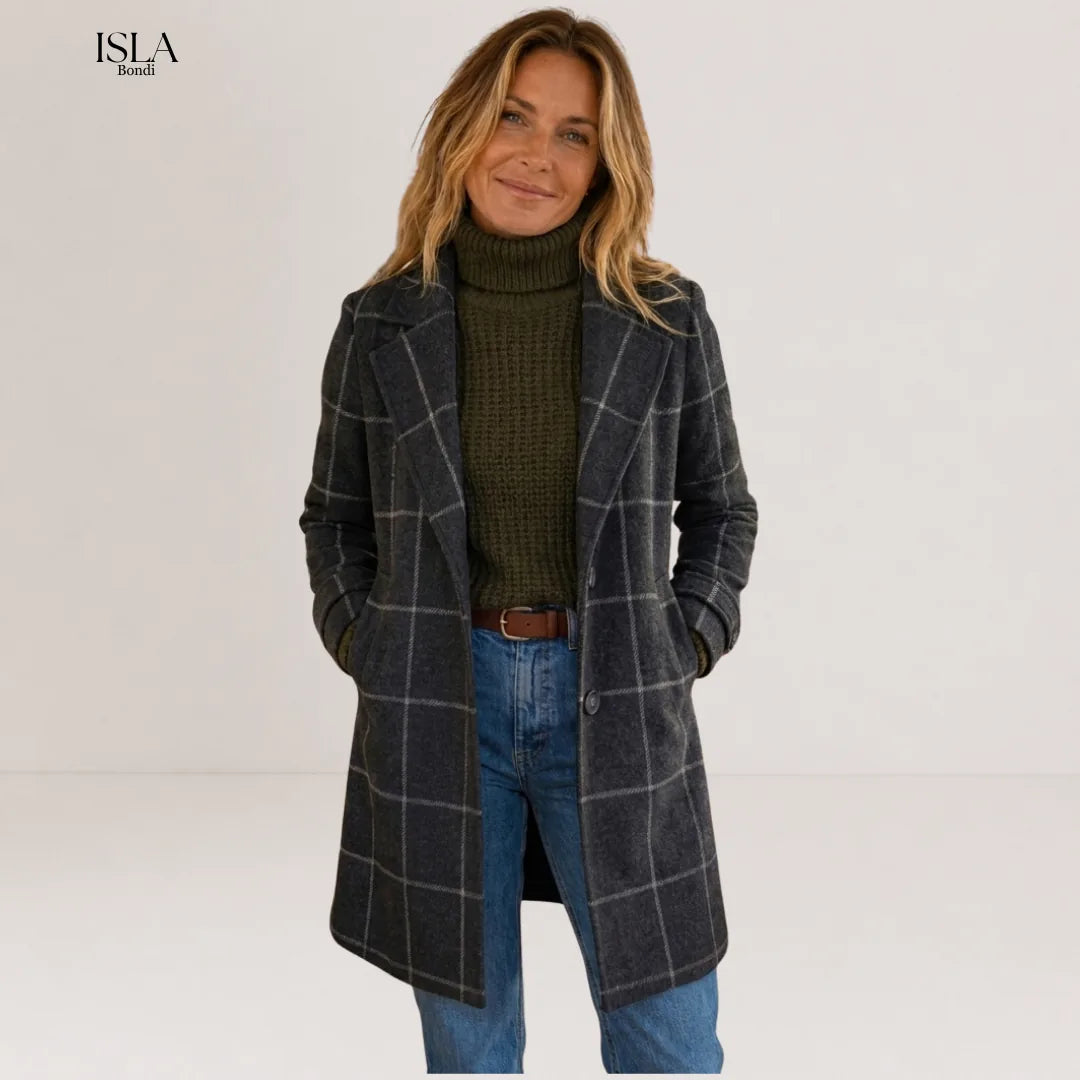 Elegant Long Tweed Plaid Coat