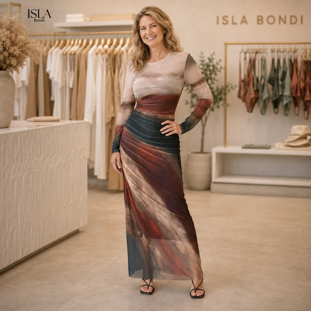 TORINA™ - Comfy Printed Long Sleeve Round Neck Bodycon Maxi Dress
