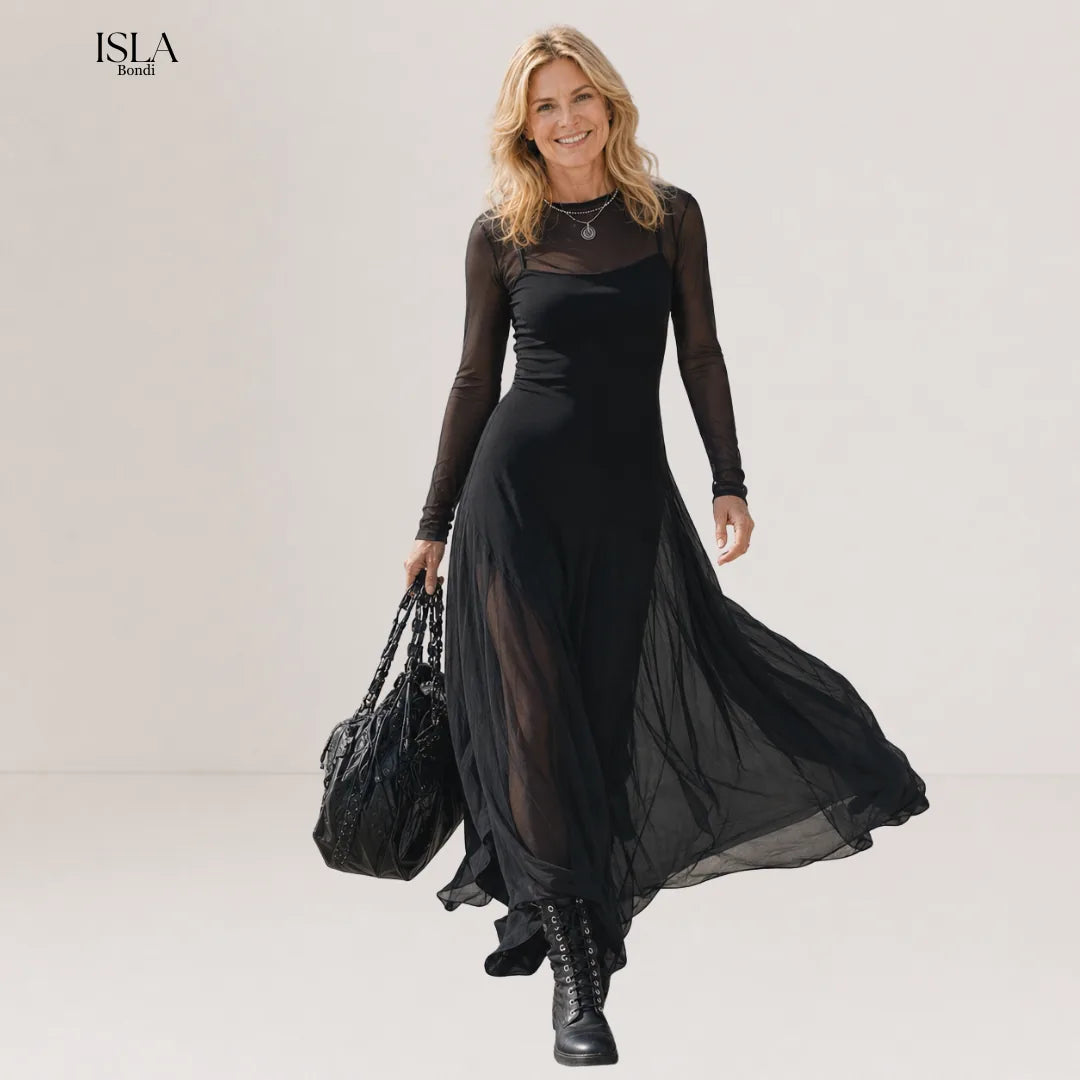Black Tulle Patchwork Loose-fitting Maxi Dress