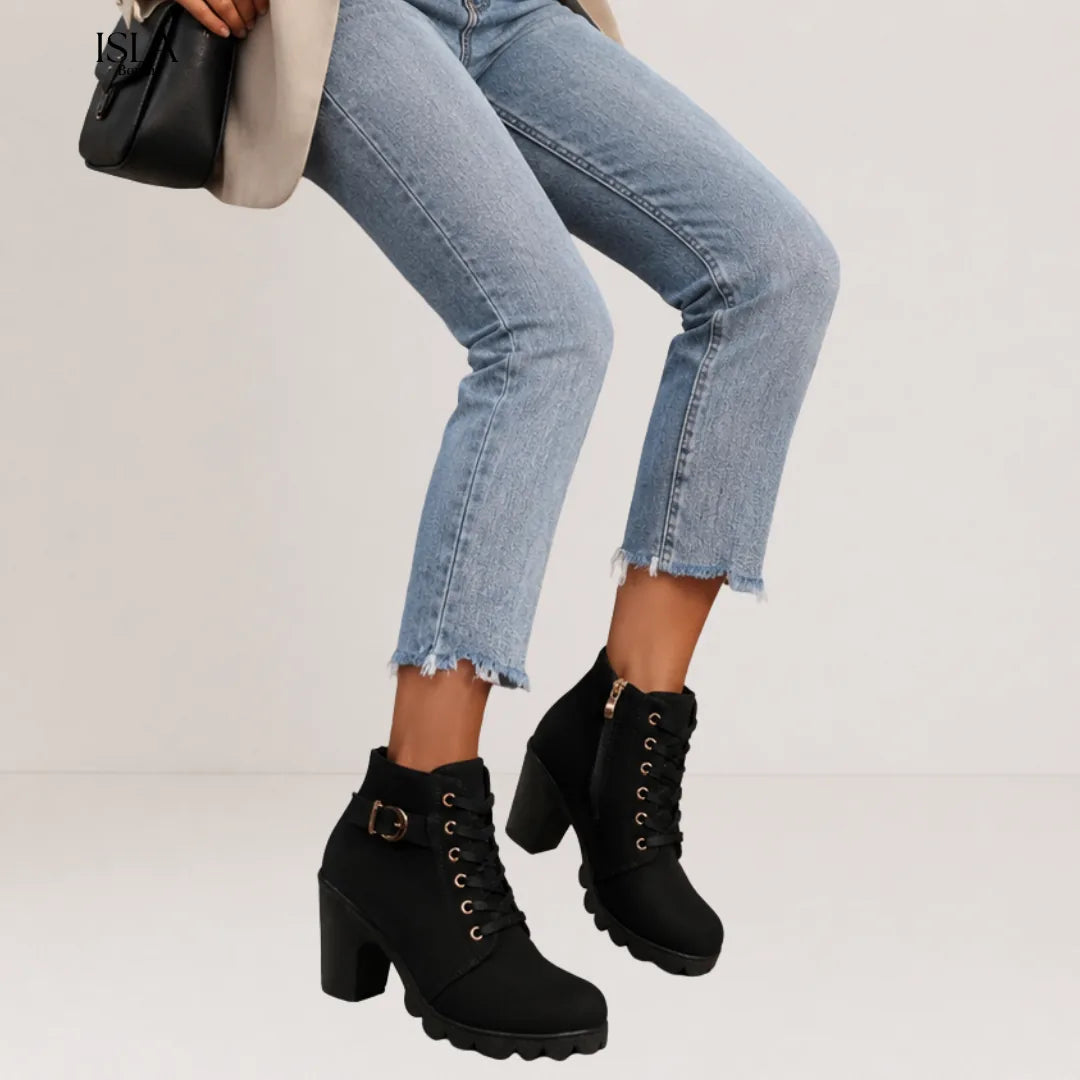 KATNI™ - Chic Lace-Up Metal Buckle Chunky Ankle Boots