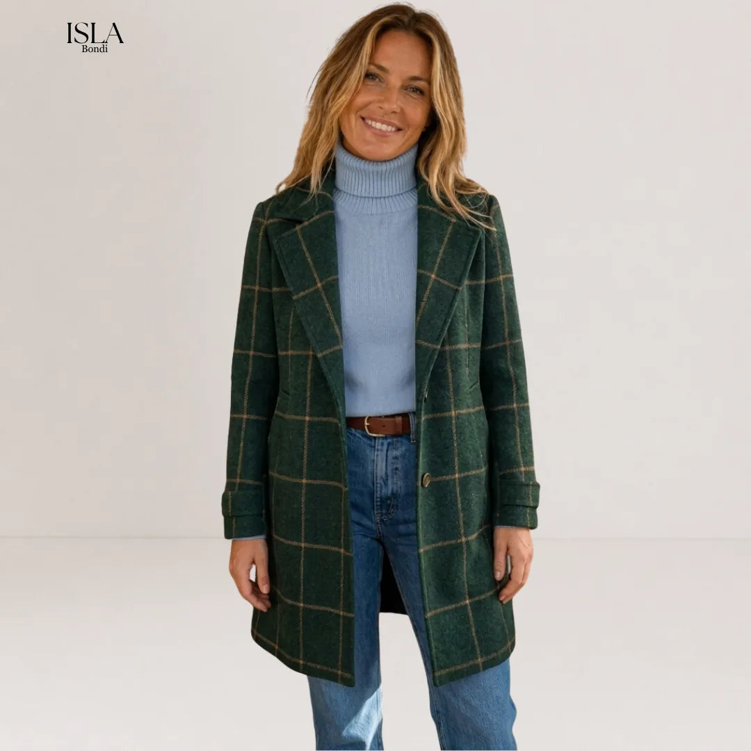 Elegant Long Tweed Plaid Coat