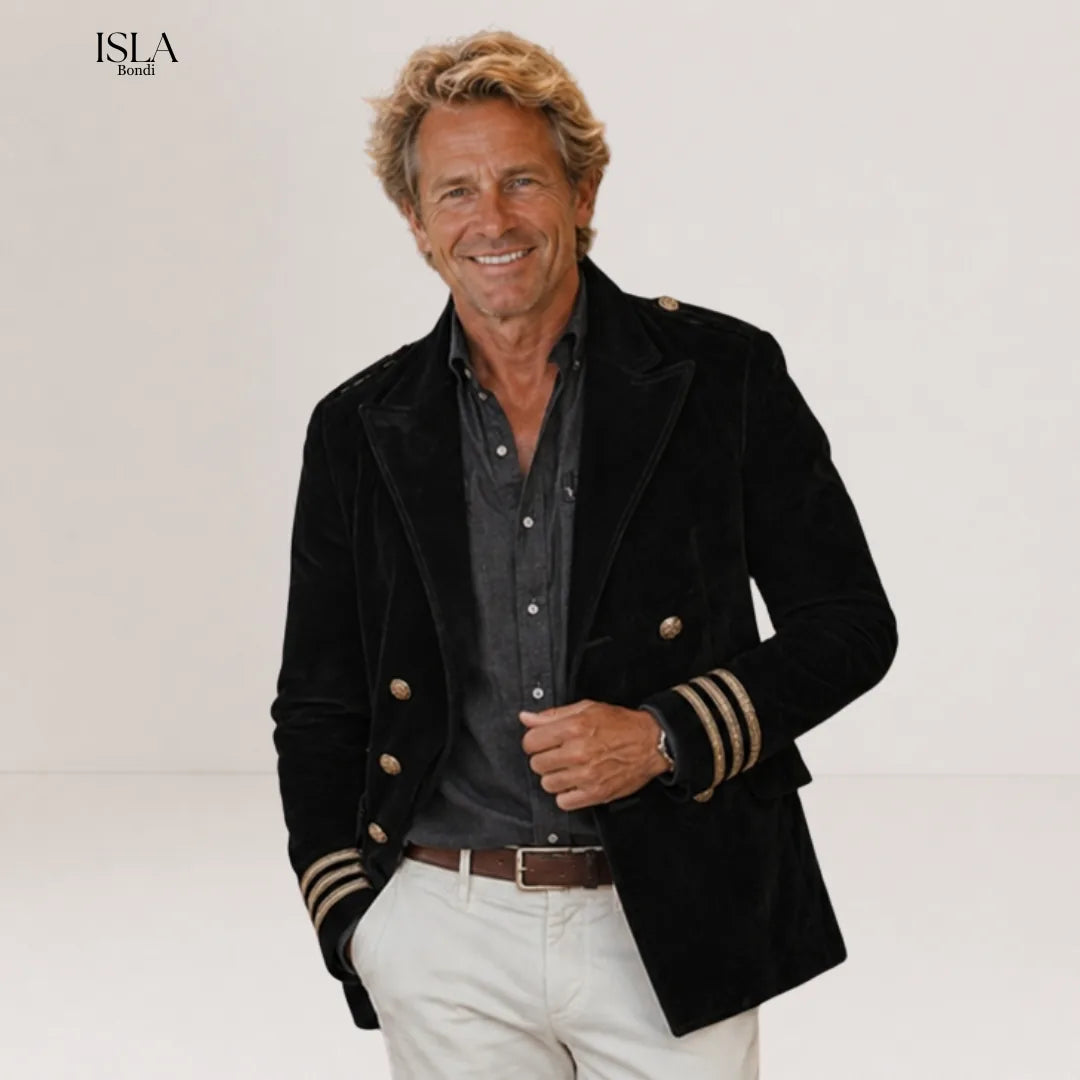 Men's Classic Retro Lapel Double-breasted Epaulette Faux Velvet Jacket