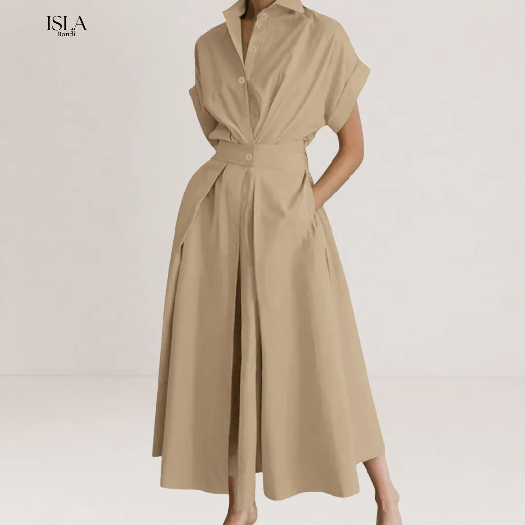 RIELLE™ – Preppy High-Waist Shirt Dress