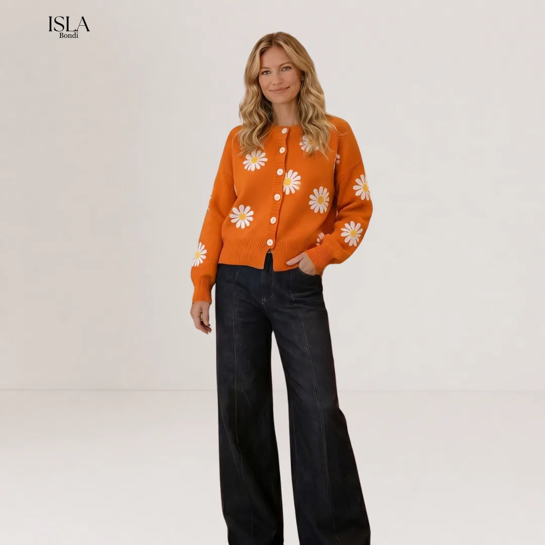 Round Neck Floral Embroidery Knitted Sweater Cardigan
