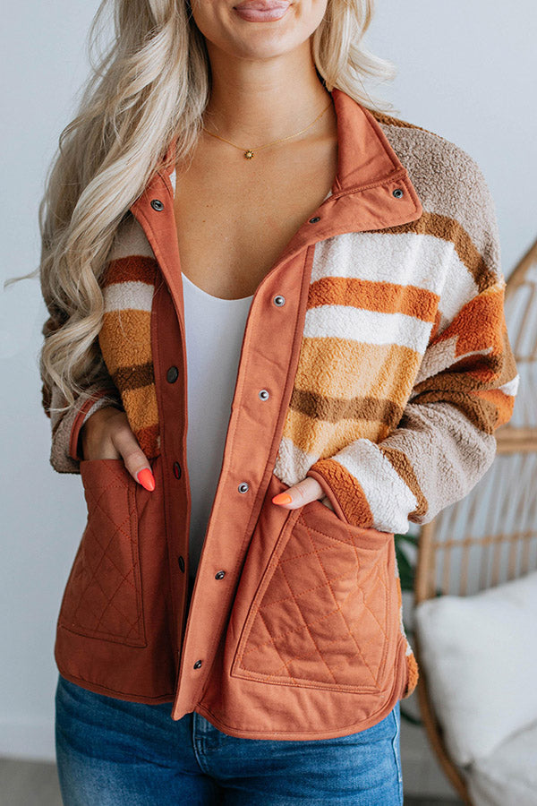Striped Contrasting Casual Loose Long-sleeved Fur Coat