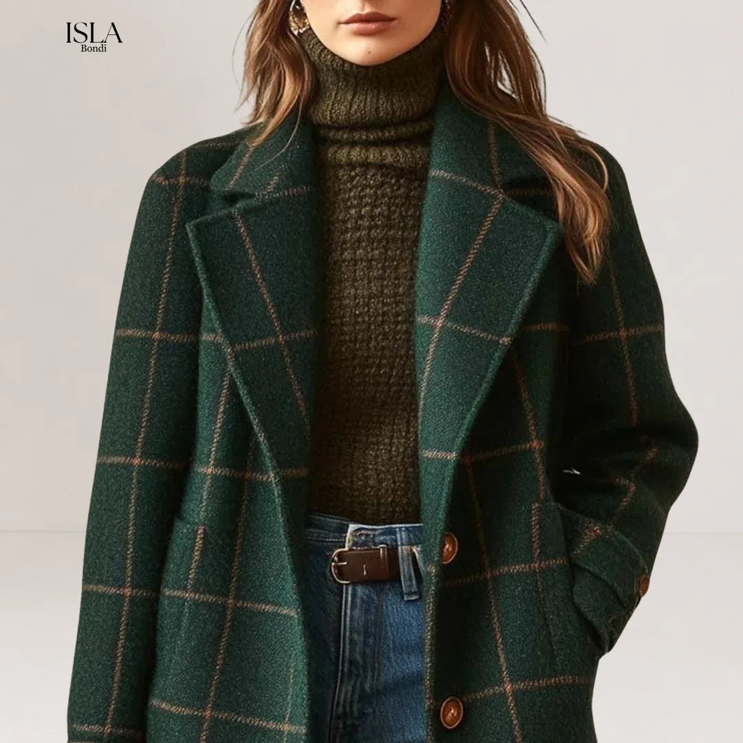 Elegant Long Tweed Plaid Coat